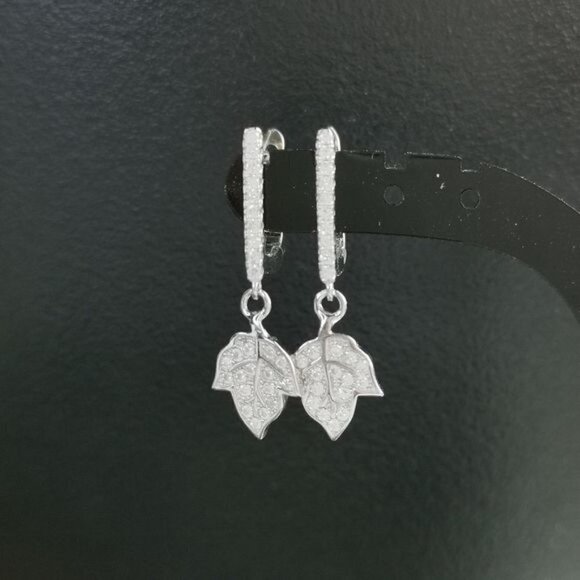 BAMCZ Jewelry - New Sterling silver cz modernist lever back earrings leaf design